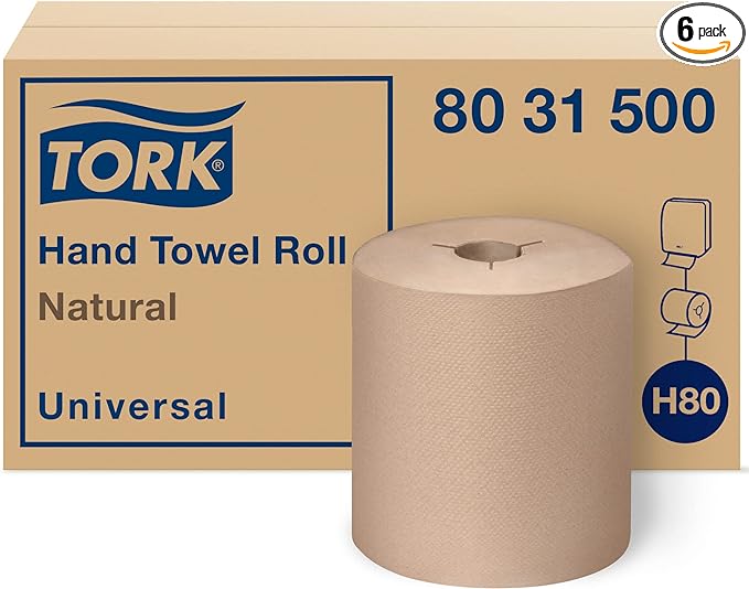 Tork Hand Towel Roll, Natural, Universal, H80, 100% Recycled, 1-Ply, 6 Rolls x 630 ft, 8031500