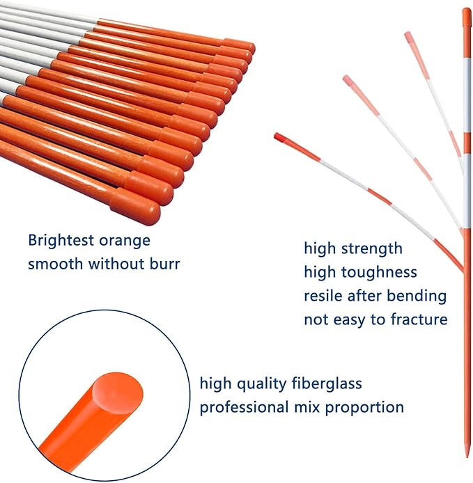 72" Inch Snow Stakes Driveway Markers 1/4 Inch Orange Plow Stakes Without Reflective Tape for Driveway Mark Snow Plow Parking Lots 100pcs