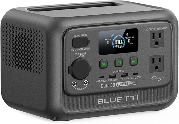 BLUETTI Elite 30 V2 Portable Power Station, 288Wh Solar Generator, 600W AC Outlets (Power Lifting 1500W), Fast Charging LiFePO4 Battery Backup for Camping, Road Trip, Outage (Solar Panel Optional)