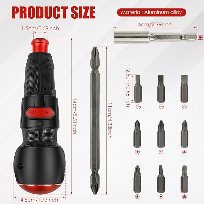 Cordless Electric Screwdriver, 3.6V Portable Power Screwdriver with LED Light & 9 Bits, USB Rechargeable-Dual Mode(3N.m/10N.m) High Torque Electric Ball Grip Screwdrivers for DIY Repair