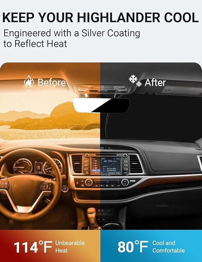 Proadsy 2025 Upgrade Windshield Sun Shade Custom Fit Highlander L LE XLE 2014-2019 4-Layer Foldable Front Sunshade Protector Sun Visor Blocks UV Rays Keep Car Cooler
