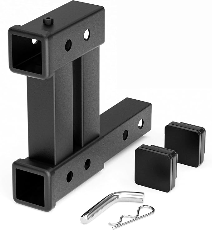 Dual Hitch Extender, 2 Inch Hitch Extension, Drop-Rise Tow Trailer Hitch Adapter, 4000 LBS Capacity Double Receiver Extender Fits Standard 2" Class III & IV Receivers for Cargo Carrier Bike