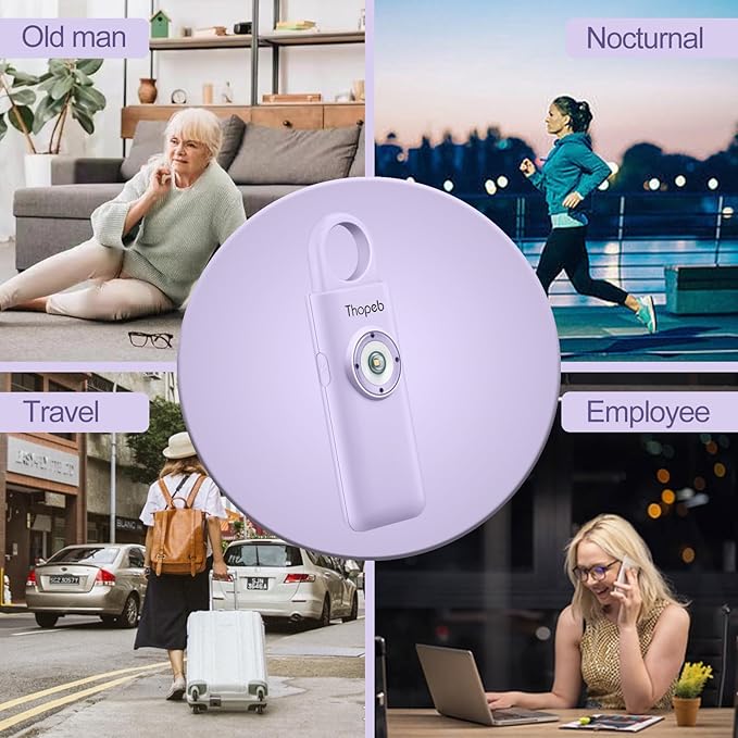 Thopeb® Personal Safety Alarm for Women – 130dB Loud Emergency Siren & SOS Strobe LED Light – Self Defense Keychain, College Dorm Room Essentials for Girls (Purple)