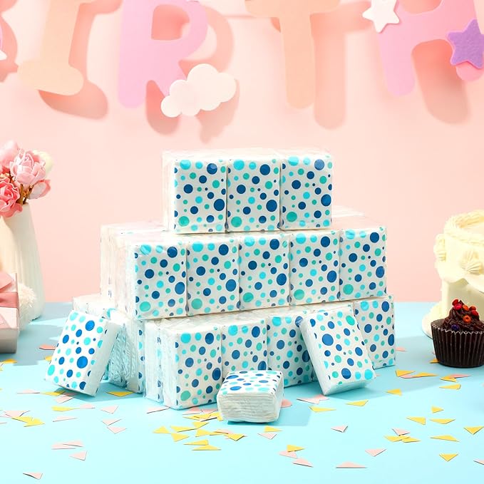 Ctosree 50 Pack Pocket Tissues Travel Packs Bulk 500 Sheet Small Tissues Pocket Packs 3 Ply Mini Travel Size Individual (Blue Random Dots)