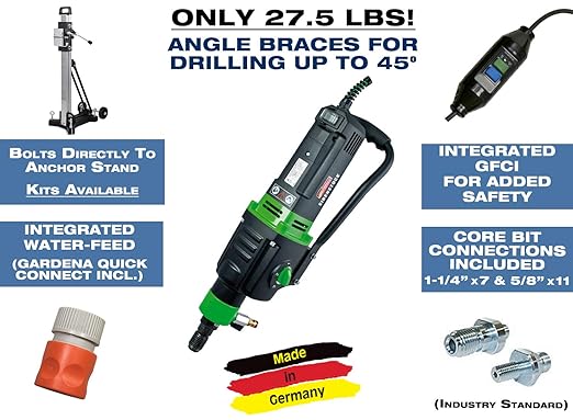 CS Unitec EBM 352/3 P - 14 in. Capacity Concrete Core Drill - Wet Diamond Core Drill - 3-Speed for Concrete, Brick, Block, Aspahlt, and Stone - Made in Germany - 110V