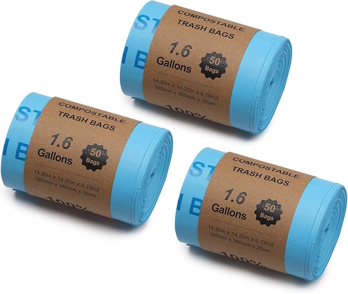 Airthereal Compostable Trash Bags, Kitchen Food Scrap Waste Compostable Trash Bags for R500 Revive Electric Kitchen Composter, OK Compost Home and TUV Certified (1.6 Gallon, 150 Count, Blue)