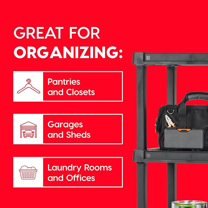 IRIS USA 3-Shelf Heavy Duty Plastic Storage Shelves, 450lb Capacity, 38"H x 36"W x 18"D, Large Modular Shelving Unit Storage Organizer for Garage, Home, Warehouse & Gym, Storage Rack - Black