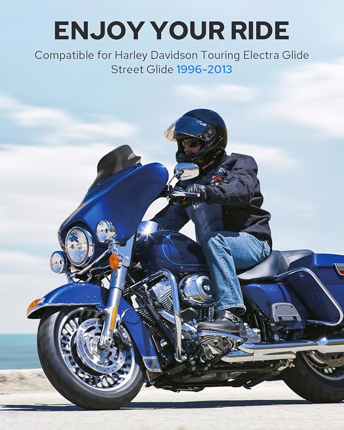 Benlari 8" Black Motorcycle Windshield Windscreen Fit for 1996-2013 Harley Davidson Touring Street Glide Electra Glide Tri Glide FLHT FLHX FLHTK FLHTC FLHTCU