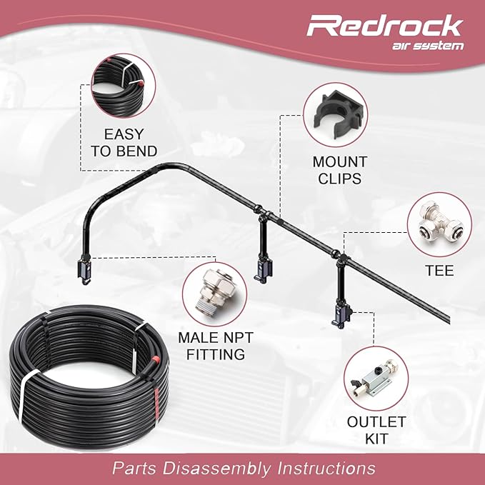 Shop Air Line Kit 3/4" x 200ft, HDPE Aluminum Air Compressor Piping Hose Kit Tubing for Garage with 4-Ways Mainfold Block, Leak Proof & Easy to Install Black 200PSI ASTM F1282