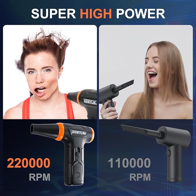 Canned Air Duster for Computers, 220000RPM Compressed Air, Stepless Electric Air Duster with LED, Compressed Air Can Replacement Air Blower for Car, PC, Electronics