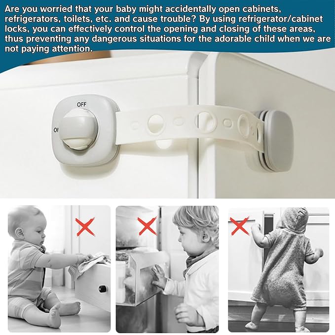 Refrigerator Lock (2 Pack) Child Safety Cabinet Drawer Door Latches Adjustable Strap,3M Adhesive Cabinet Drawer Door Lock No Screws & Magnets Multi-Purpose for Furniture Kitchen Ovens Toilet Seats.