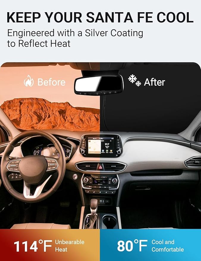 Proadsy 2025 Upgrade Windshield Sun Shade Custom Fit Hyundai Santa 2019-2023 4-Layer Foldable Front Sunshade Protector Sun Visor Blocks UV Rays Keep Car Cooler