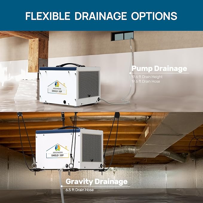 ARGENDON Crawlspace Dehumidifier with Pump, 70 Pint Commercial Dehumidifier for Basement with Drain Hose, Auto Defrost, Memory Starting, Compact, GLGR, Up to 1000 Sq Ft, 5 Years Limited Warranty