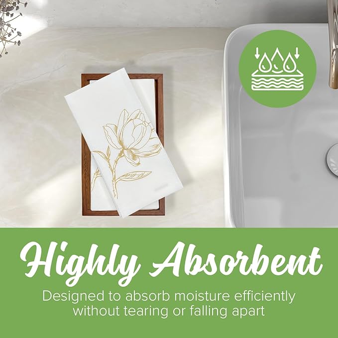 SimuLinen Gold Magnolia - Disposable Paper Towels for Bathroom, Guest Hand Towels, Folded Paper Towels Kosher Single-Use - Size 12x17" - 500ct (Made in USA)