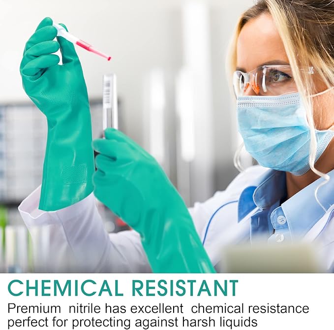 10 Pairs Chemical Resistant Gloves Heavy Duty Thick Nitrile Gloves Bulk for Cleaning, Resist Household Acid, Alkali and Oil (Large)