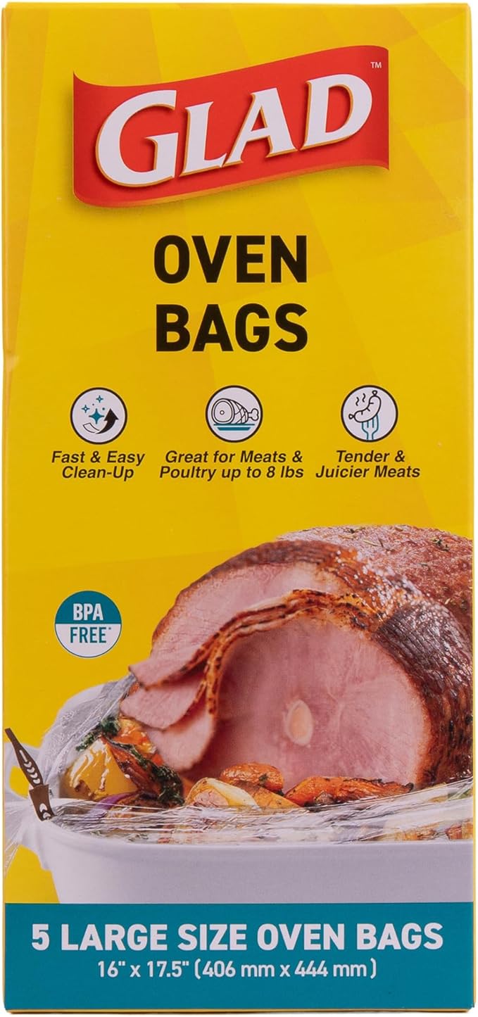 Glad Large Size Oven Bags for Meats & Poultry – BPA-Free* for Tender, Juicy Roasts with Fast & Easy Clean-Up, Cooking and Roasting Bags, Large 16" x 17.5" - 5 Count