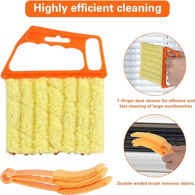 4Pcs Window Venetian Blind Cleaner Duster Tool,Blind Duster for Cleaning,Washable 7Finger Duster Brush Dusting Cleaner Tool for Window Shutters Air Conditioner Vinyl Wood Blinds,with 4 Cloth Cover