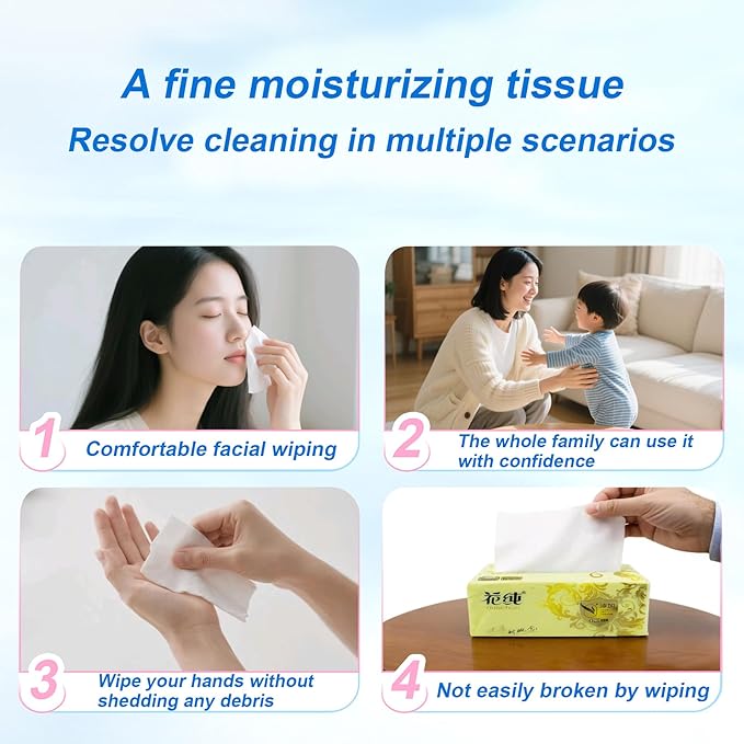 8 Packs Disposable Soft Facial Tissue, Napkin, Toilet Paper -Bag Cover NOT Box, Native Wood Pulp Fiber Material NOT COTTON, White Facial Paper Tissue, 4-Ply, 420 Sheets per Pack