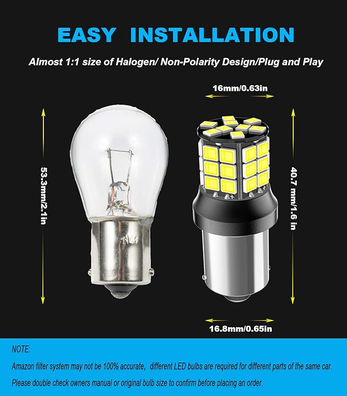 Serundo Auto 1156 Led Bulb, 12V 24V Super Bright 1141 1003 BA15S LED Bulbs Used for Back Up Reverse Lights, Tail Lights, RV lights,Lawn Mower etc. Pack of 2pcs White