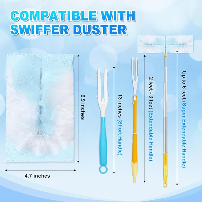 22 Count Duster Refill Compatible with Swiffer Handles, Unscented Disposable Dusters Refills with 2 Detachable Handles, Heavy Duty Duster Refills for Cleaning, Furniture, Blinds, Lamps