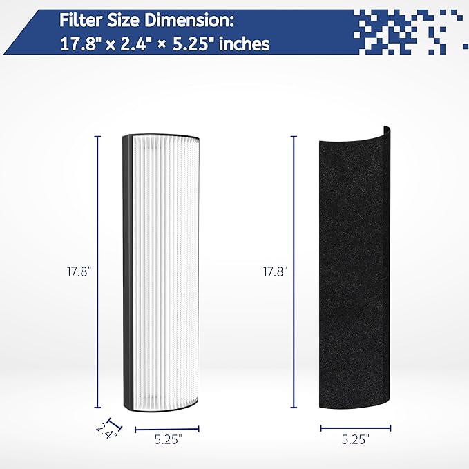 Nispira 2-in-1 True HEPA Replacement Filter PETWRFIL For Pure Enrichment PureZone Elite 4-IN-1 Tower Air Purifier PEAIRTWR (HEPA + 1-PreFilter, 4 PK)