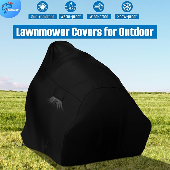 SIRUITON Riding Lawn Mower Cover, Zero Turn Mower Cover for 600D Oxford UV Dust Waterproof Protection, Outdoor Garden Riding Lawn Tractor Cover Fits Up to 54" With Storage Bag