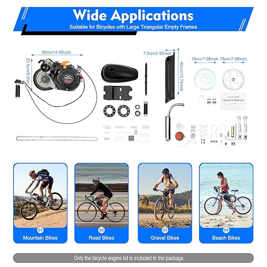 100CC 4-Stroke Gasoline Engine Kit, 3.5HP Bicycle Engine Kit, Hand Start Gas Engine with Chain Drive OHV Air-Cooling for Large Triangular Empty Frames & Motorized Motor Bike Modification