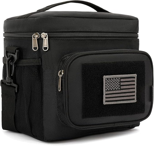 FlowFly Tactical Lunch Bag Large Insulated Lunch Box Cooler Tote for Men, Women with MOLLE/PALS Webbing (Black)