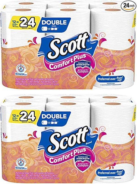 Scott ComfortPlus Toilet Paper, 12 Double Rolls, Bath Tissue (2 Pack)