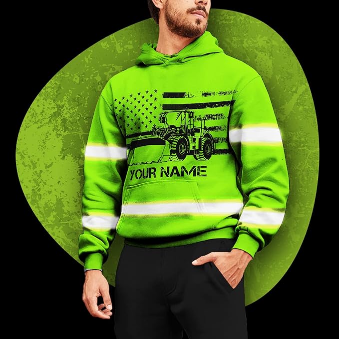 Matedecor High Visibility Hi Vis Hoodie for Men - Jobs Collection Custom Name Class 3 Reflective Safety Workwear