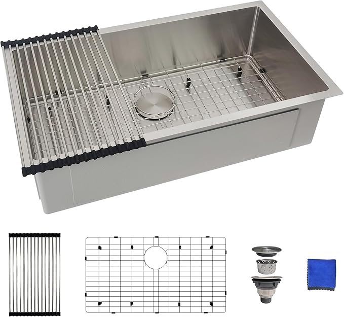 32-Inch Undermount Kitchen Sink - Delironexu 16 Gauge Stainless Steel Kitchen Sink undermount, 32''x19'' Undermount sink Single Bowl with Brushed Finish and 4 Accessories, Modern Design