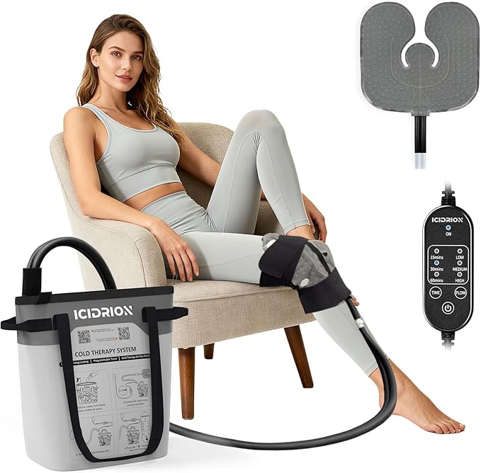 Cold Therapy Machine, Programmable Ice Machine for Knee After Surgery, Portable Knee Replacement Recovery System, Cryotherapy Pain Relief w/Compression Pad (Universal Pad+Machine)