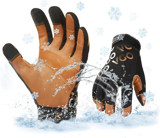 Vgo... 1-Pair -4? or above 3M Thinsulate C100 Winter Warm Waterproof Light Duty Mechanic Glove, High Dexterity, Anti-abrasion, Rigger Glove (Size M, Brown, GA9603FW)
