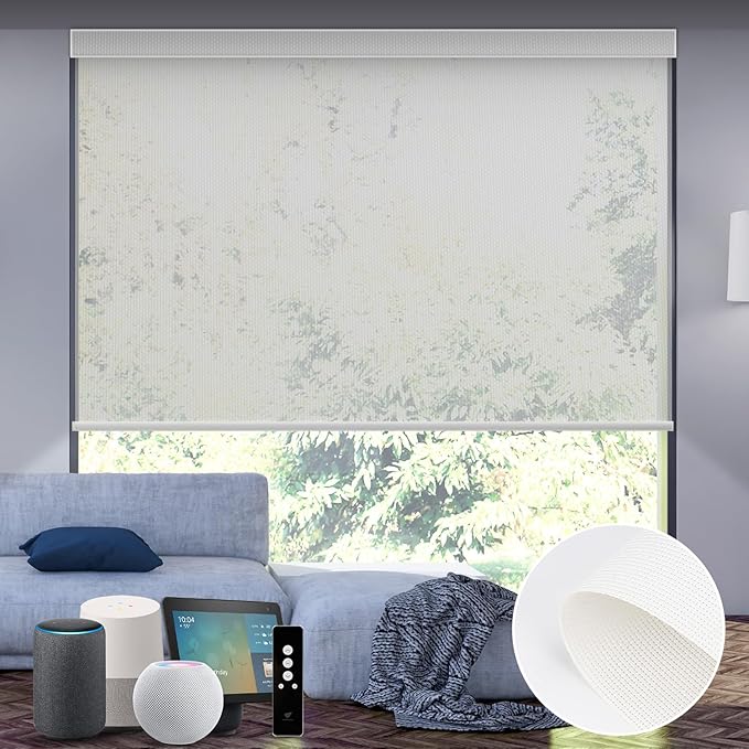 SmartWings Motorized Roller Shades 5% Openness Without Privacy Custom Size, Rechargeable Battery, Works with Matter/Apple HomeKit, Alexa, Thread/Zigbee, Remote Optional, 5% Openness Ice