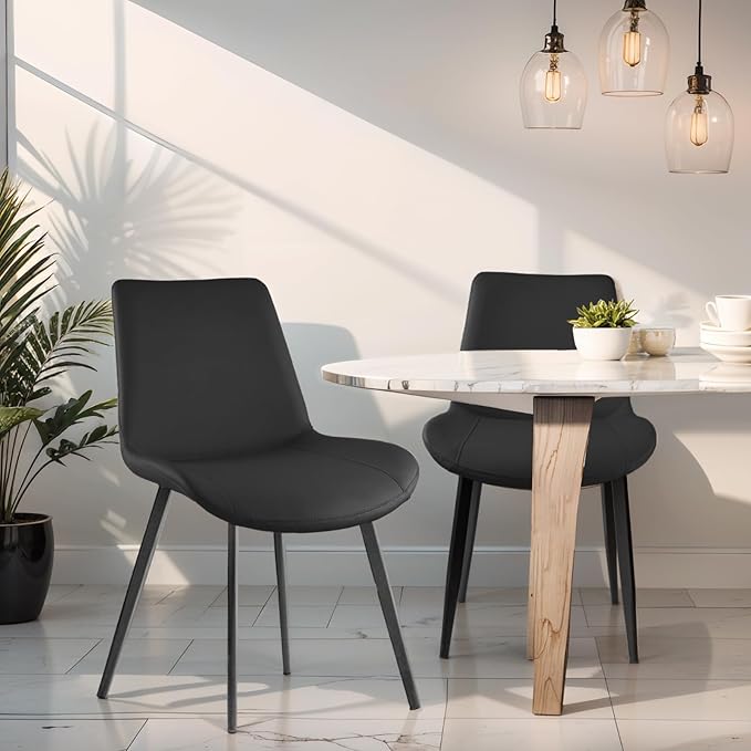 Dining Chairs, Modern PU Leather Dining Room Chair with Sturdy Metal Legs, Upholstered Seat Dinner Chairs Accent Side Chairs for Indoor Kitchen Living Room (Black, Set of 2)