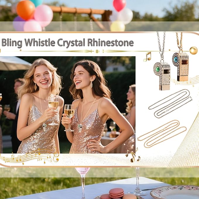 PCTC Shining Whistle,Crystal-Encrusted Metal Whistle with Decorative Chain Great for Referees, Coaches Party and Gift Accessory[Gold Exterior]