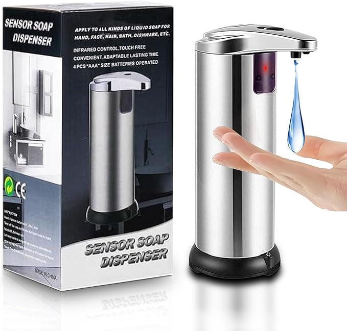 Automatic Soap Dispenser, Touchless Dish Soap Dispenser 260ml with Infrared Sensor, Liquid Dispenser for Kitchen, Bathroom, Toilet, Hotel, Restaurant (Silver)
