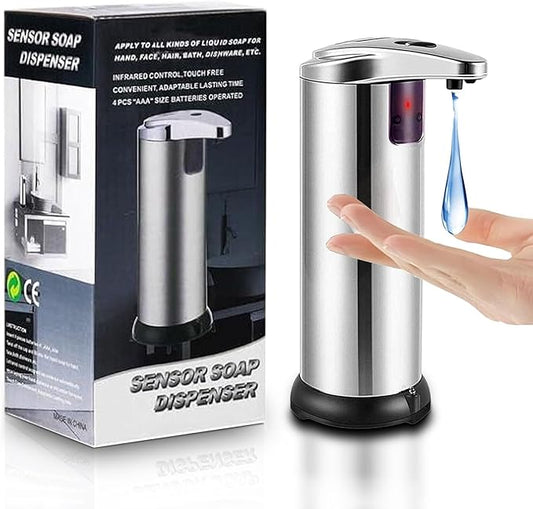 Automatic Soap Dispenser, Touchless Dish Soap Dispenser 260ml with Infrared Sensor, Liquid Dispenser for Kitchen, Bathroom, Toilet, Hotel, Restaurant (Silver)