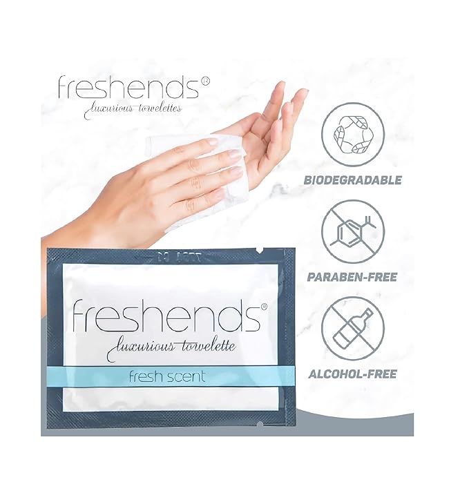 Freshends Luxurious Towelette Bundle - For Sensitive Skin - Ideal for Hotels, Airbnb, Clubs, Bars, and Weddings - Flushable Wipes- Fresh Scent- Travel Sized Wet Wipes - 100 Count Pack (Gray)
