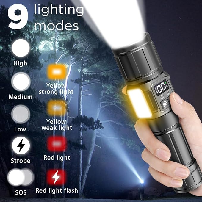 4 Pack High Lumen Rechargeable LED Flashlight - 9 Modes Zoom Tactical Flash Light with Magnetic, Waterproof, Bright Portable USB Charging Cable for Camping Hiking Home Emergency