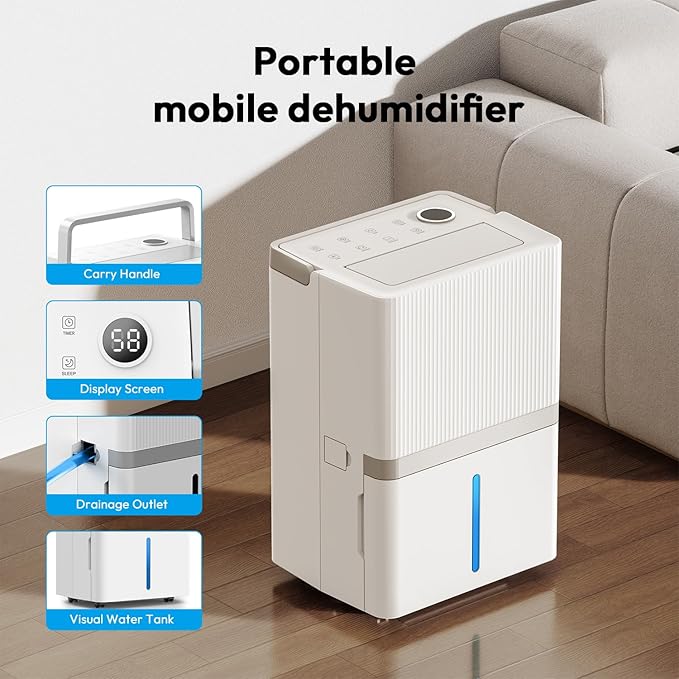 5000 Sq.Ft Dehumidifier for Basement and Home, 75 Pint Most Efficient Energy Star 2025 Dehumidifier with Drain Hose, Smart Humidity Control, 24H-Timer, for Bedroom, Bathroom, Large Room
