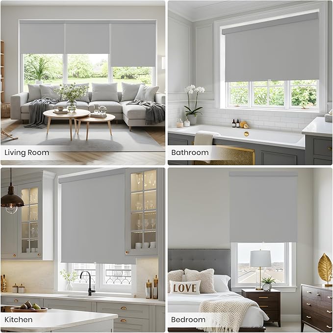 100% Blackout Roller Shades Cordless Blinds for Indoor Windows,Free-Stop Window Shades Pull Down,Thermal Insulated Fabric UV Protection,Blackout Window Guard Blinds for Home,Office,Grey,60" W x 72" H