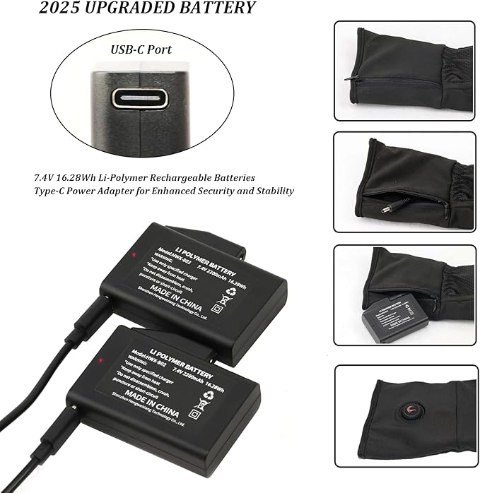 Heated Glove Liners for Men Women - Rechargeable Battery-Powered Electric Heating, Thin Flexible Touchscreen Gloves