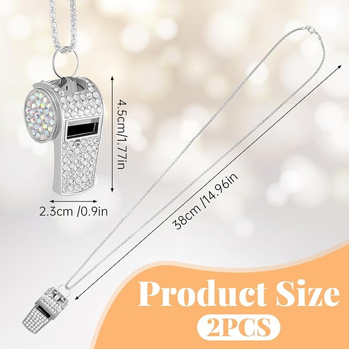 2 Pack Bling Rhinestone Whistles with Lanyard, Metal Whistle Emergency Sports Whistle, Accessories Loud Crisp Sound for Coach Captain Referee Teacher
