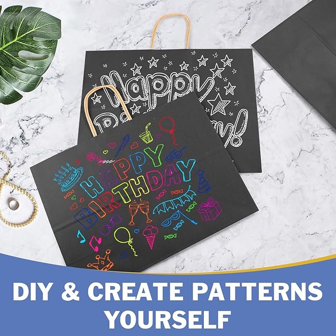 XPCARE 200Pack Large Paper Gift Bags with Handles Bulk,16x6x12 Inch Plain Natural Kraft Bag Packaging Black Paper Bags for Birthday Party Boutiques Business Retail Stores Merchandise