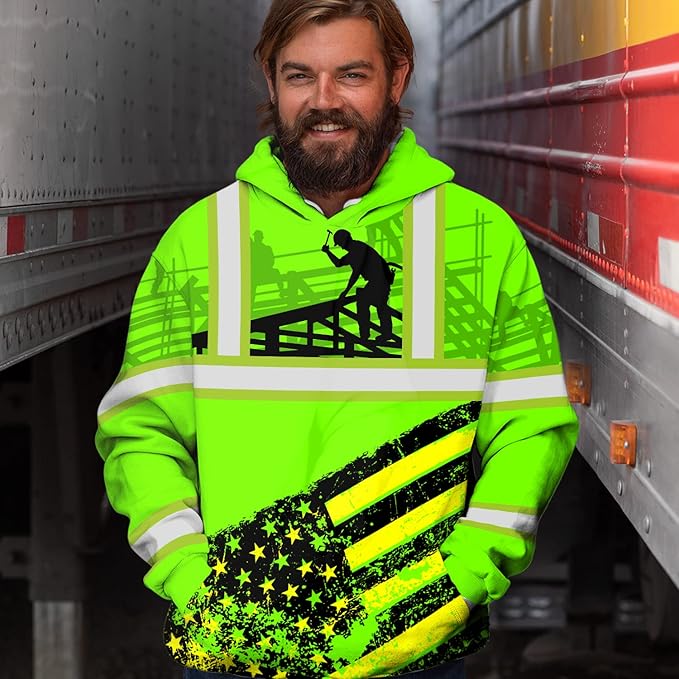 Matedecor High Visibility Hi Vis Hoodie for Men - Jobs Collection Custom Name Class 3 Reflective Safety Workwear
