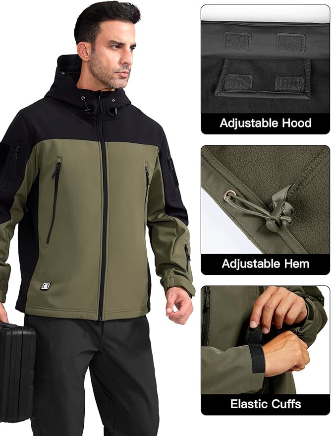 FREE SOLDIER Men's Outdoor Waterproof Soft Shell Hooded Military Tactical Jacket