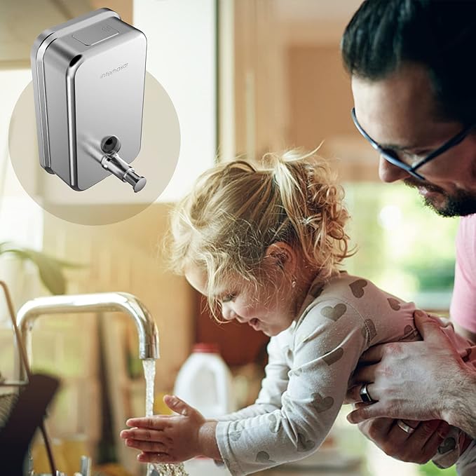 interhasa! Commercial Soap Dispenser Wall Mount 304 Stainless Steel Manual Commercial Liquid Soap Dispenser for Bathroom Matte Silver Vertical Style