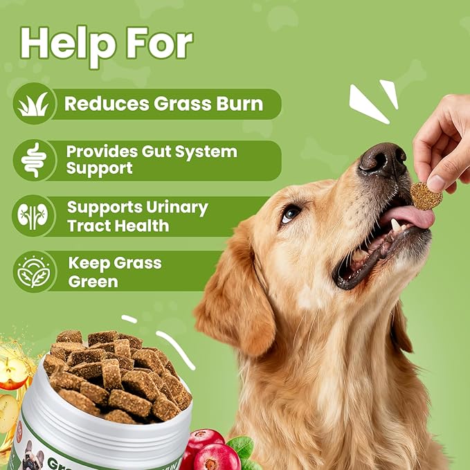VUN Green Grass Dog Chews,Dog Urine Neutralizer for Lawn,Prevent Yellow Grass Spots&Lawn Burn, Lawn Saver,Support Urinary & Digestive Health with DL-Methionine,Cranberry & Probiotics-100 Soft Chews