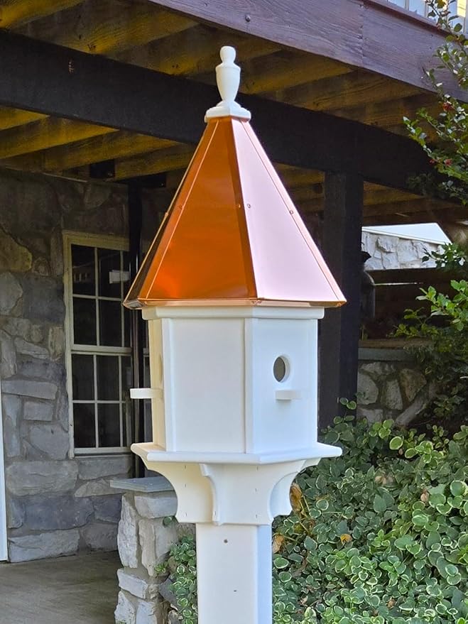 Amish Handmade Copper Top Birdhouse, Bird Lovers (Copper Roof, 3 Compartments)